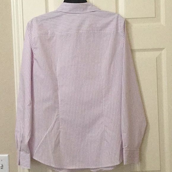 Time and Tru Women's Long Sleeve Button Down Striped Shirt white violet - Picture 9 of 12